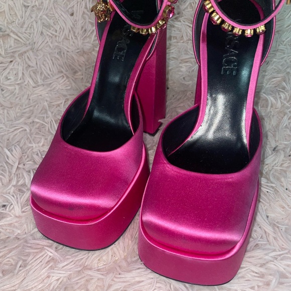 Versace pink satin platform pumps SZ 37 - Picture 8 of 15